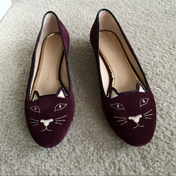 Charlotte Olympia Shoes Charlotte Olympia Aubergine Suede Kitty